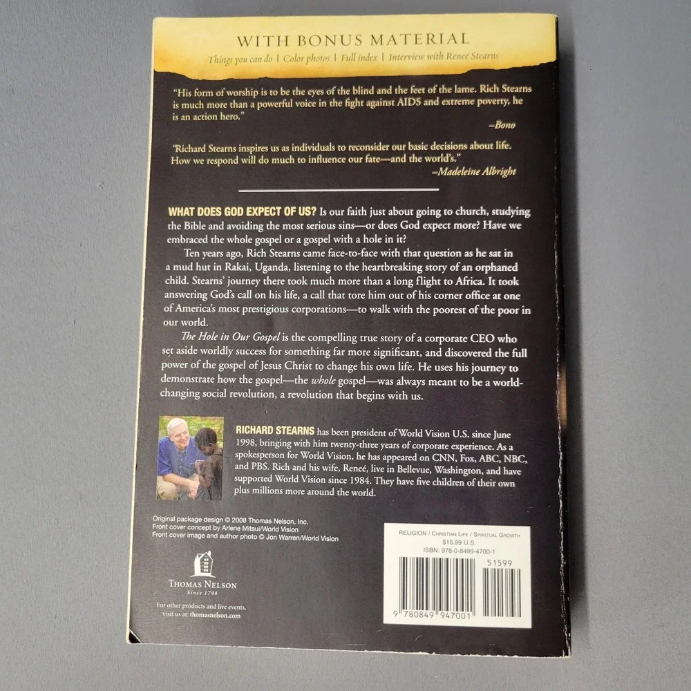The Hole in Our Gospel Richard Stearns Paperback Thomas Nelson Christian Book